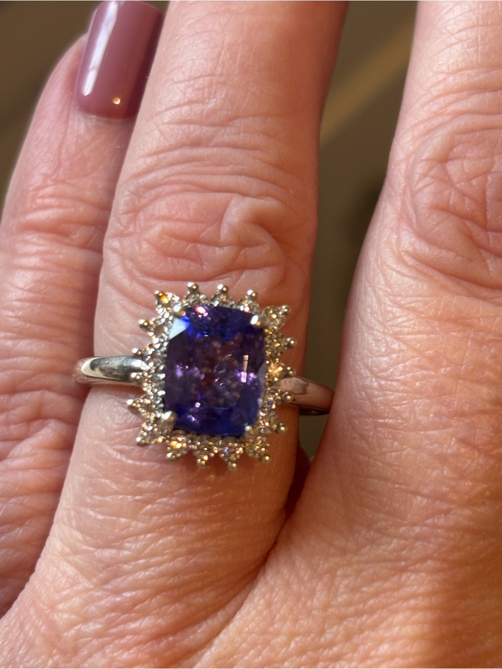EFFY tanzanite and diamond halo sterling silver ring